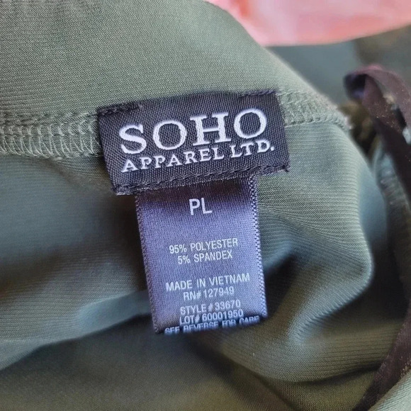 Soho Apparl Tunic Shift Convertible Sleeve Dress Green Stretch Belted Petite L - Picture 4 of 9